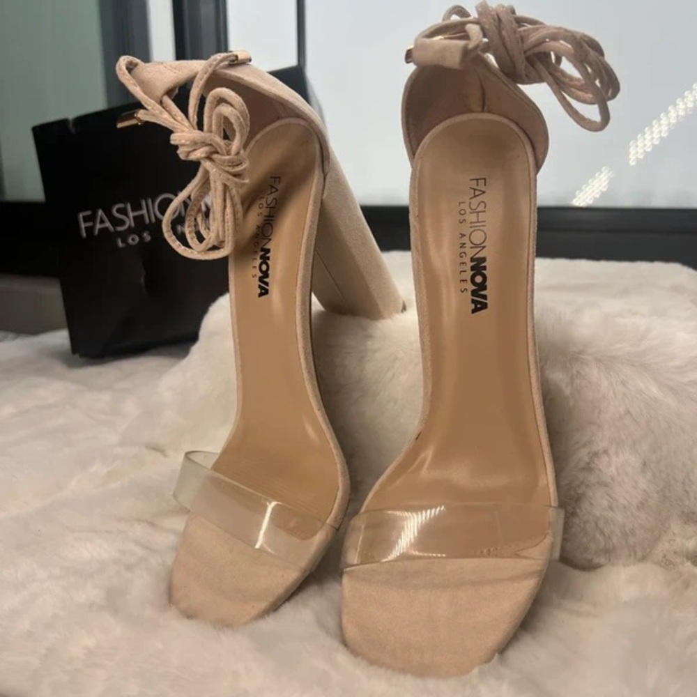 Fashion Nova Nude Lace-Up Heels